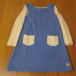 Mini Boden Blue Yellow Striped Dress Girls 6-7y Pockets Long Sleeve